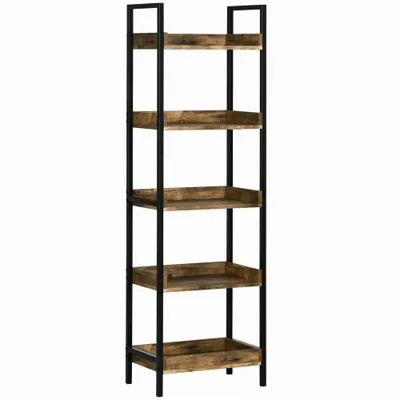 Biblioteca in stil industrial cu 5 rafturi, dulap de biblioteca din lemn si metal pentru casa si biroU HOMCOM | Aosom RO