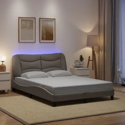 vidaXL Cadru de pat cu LED fără saltea Hvar Taupe 140x190 cm Material