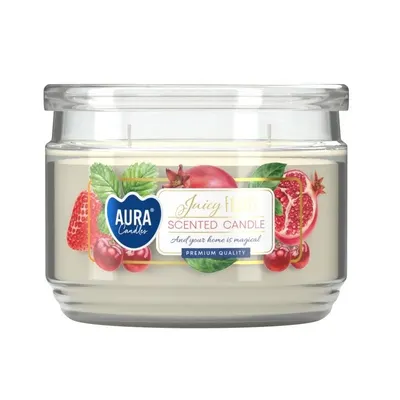 Lumanare Parfumata cu Doua Fitile si Capac Aura, Fructe Suculente, Timp Ardere 30 Ore, 280 g