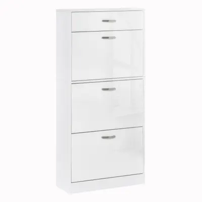 HOMCOM Dulap pantofi cu 3 uși rabatabile, sertar glisant, 62x24x135 cm, mânere aluminiu, placă de particule albă | Aosom Romania