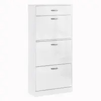 HOMCOM Dulap pantofi cu 3 uși rabatabile, sertar glisant, 62x24x135 cm, mânere aluminiu, placă de particule albă | Aosom Romania