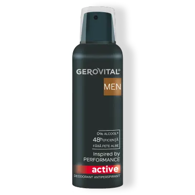 Deodorant Antiperspirant Active Protecție 48h, Fără Alcool, Fără Pete Albe, Note Lemnoase De Cedru și Mosc, Gerovital Men, 150 Ml