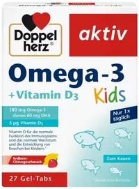 Doppelherz Aktiv Omega-3 + Vitamina D3 Pentru copii, 27 tablete masticabile, Doppelherz