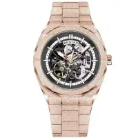 Ceas bărbătesc BENYAR BY-5212M, auriu roze, cadran negru skeleton, mecanic automat, oțel inoxidabil
