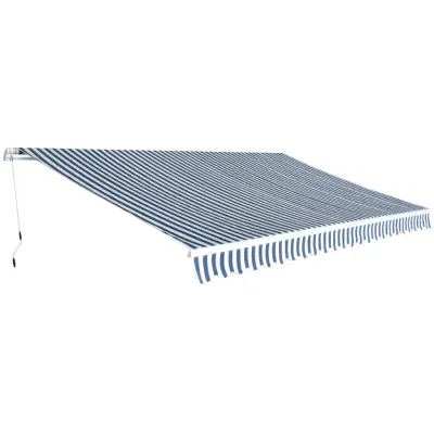 vidaXL Copertină pliabilă, acționată manual, albastru/alb, 500 cm