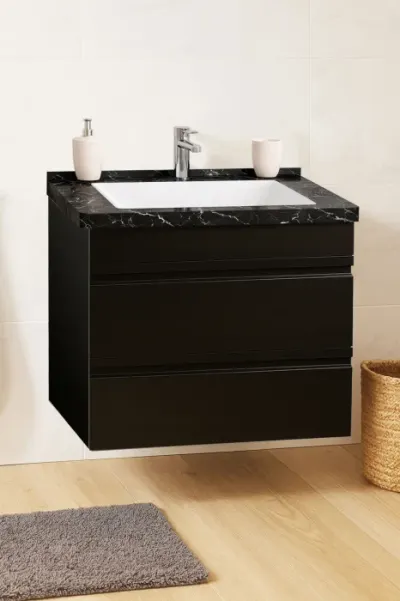 Set Baza front MDF si Lavoar seria 886, suspendata, cu sertare, montat, 60 cm, negru