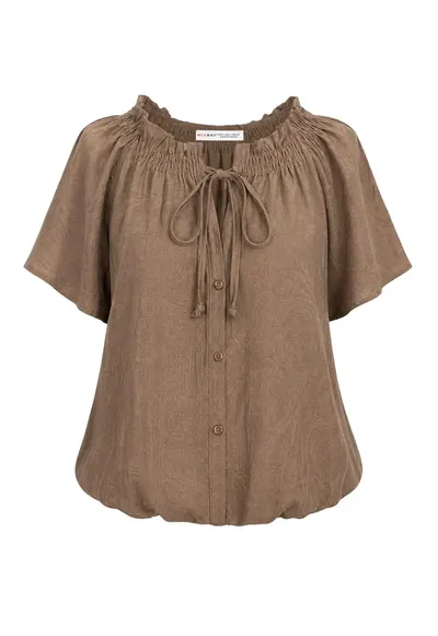 Bluze dama - Paisley - maneca scurta - maro cafea - 82% modal