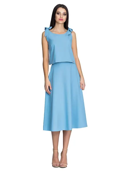 Set fusta si bluza albastru - bretele - fusta evazata - Albastru