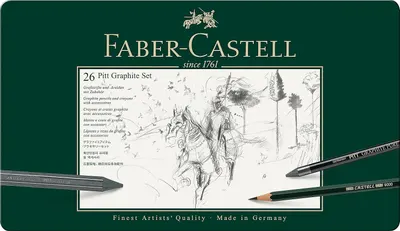 Set de creioane Faber-Castell Pitt Graphite - 26 bucăți, în cutie metalică