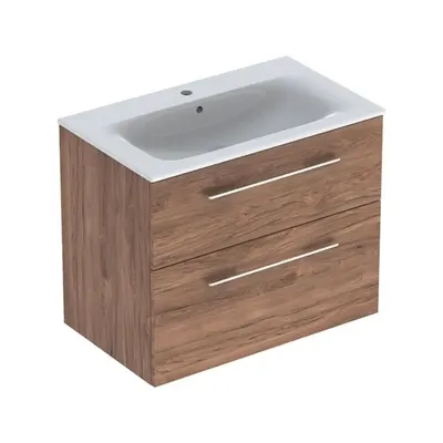 Set dulap baie cu lavoar incastrat Geberit Selnova Square, 80 cm, nuc inchis
