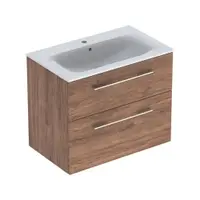 Set dulap baie cu lavoar incastrat Geberit Selnova Square, 80 cm, nuc inchis