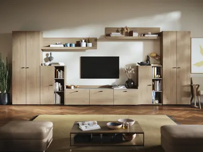 Living Silensia C3 DUO - Mobila sufragerie aspect lemn / bej