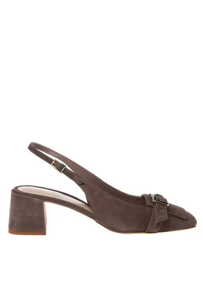 Pantofi de piele intoarsa cu varf patrat - Maro taupe deschis
