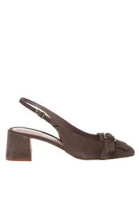 Pantofi de piele intoarsa cu varf patrat - Maro taupe deschis