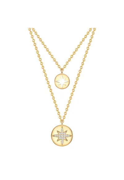 Colier placat cu aur de 14K - cu zirconia - Auriu/Galben