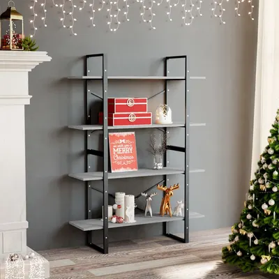 vidaXL Bibliotecă, 4 rafturi, gri beton, 100x30x140cm, lemn prelucrat