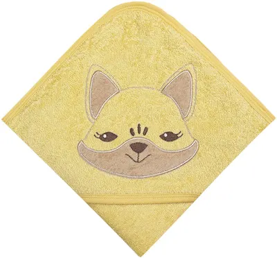 Prosop pentru copii Bio Baby - bumbac organic, cu vulpe, 80 x 80 cm, galben
