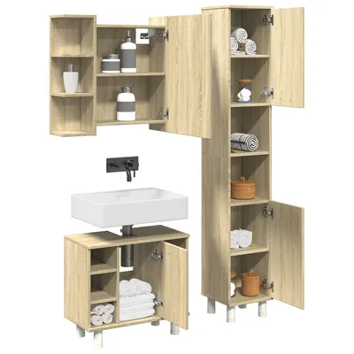Gossi set mobilier de baie, 3 piese, stejar sonoma, lemn prelucrat