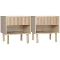 HOMCOM Noptiera moderna Set de 2, noptiere cu polita deschisa, masuta de cafea, dormitor, natural | Aosom Romania