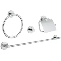 Set 4 in 1 Grohe Essentials Master 40776001, Cuier, Suport prosop si Hartie igienica, Fixare perete ascunsa, Argintiu