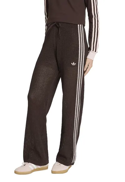 Pantaloni crosetati cu perforatii si logo - Alb fildes/Maro