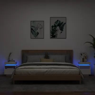 vidaXL Noptiere cu lumini LED, 2 buc., alb, 40x39x48,5 cm