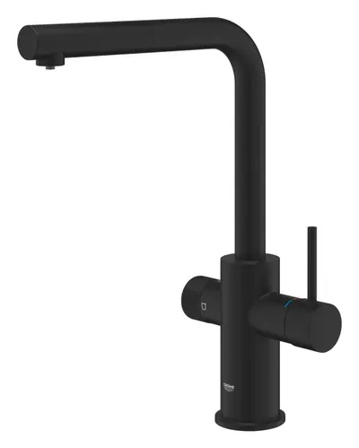 Baterie bucatarie Grohe Blue Pure Minta 30590KF0, inalta, tip L, dus extractabil, filtrare, necesita filtru, Negru mat