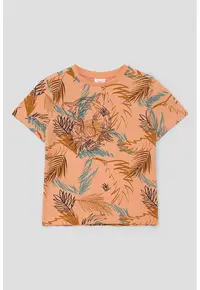 Tricou de bumbac cu imprimeu tropical - Portocaliu pal