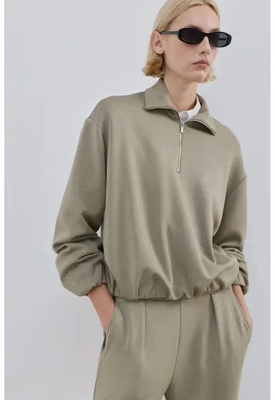 Bluza de trening cu fermoar scurt - Grej