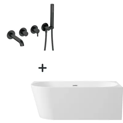 Set cada baie freestanding, lipita de perete, orientare dreapta, 160x75 cm si baterie cada incastrata negru mat Silia
