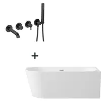 Set cada baie freestanding, lipita de perete, orientare dreapta, 160x75 cm si baterie cada incastrata negru mat Silia