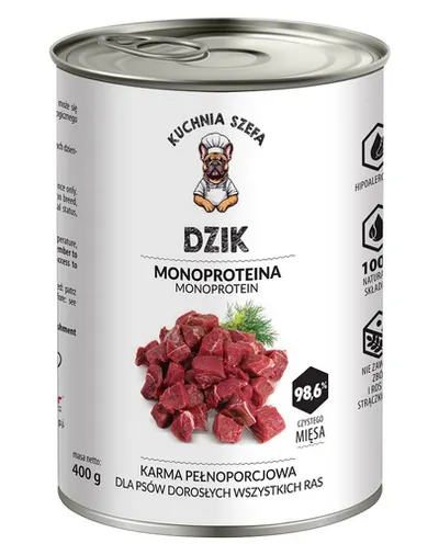 KUCHNIA SZEFA cu mistreț conservă 400 g hrană monoproteină câini