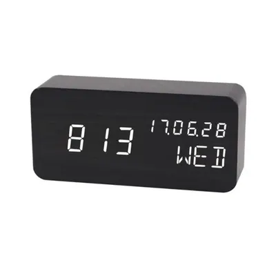 Ceas digital led, ora, data, temperatura, alarma, alimentare duala, mdf