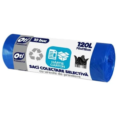 Saci Menajeri Colectare Selectiva, Hartie - Carton, 70 x 112 cm, 120 l, Albastri, 10 Bucati