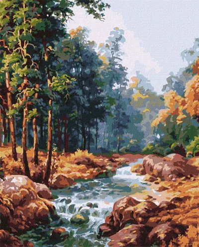 Set pentru pictură după numere Ideyka - Râu montan, 40 x 50 cm