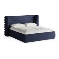 Pat matrimonial albastru tapițat cu spațiu de depozitare cu somieră 160x200 cm Mount – Micadoni