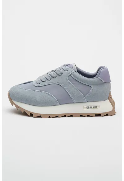 Pantofi sport cu insertii de piele intoarsa - Albastru azur/Albastru glaciar