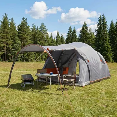 vidaXL Cort tunel 370 x 275 x 210 cm Gri și Portocalie