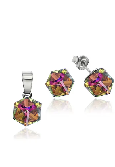 Set Argint 925 placat cu rodiu cu cristale Swarovski® Cubic 6mm - Vitrail Medium - Surub