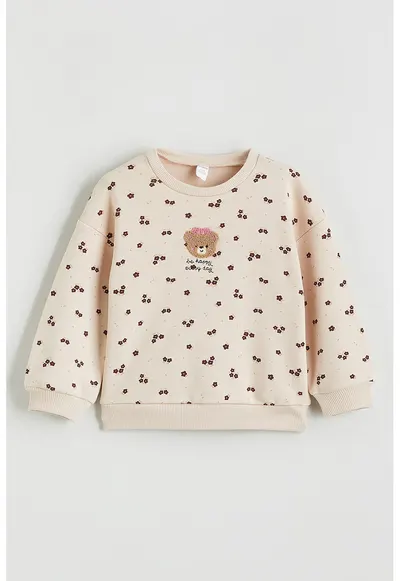 Bluza de trening din amestec de bumbac cu imprimeu - Maro inchis/Piersica