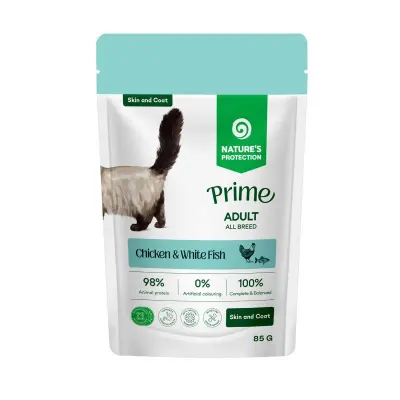 Nature s Protection Prime cu Pui si Peste Alb pentru Pisici 85 Gr