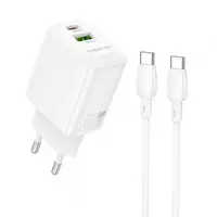 Incarcator Retea Cu Cablu USB-C Borofone BN29 Fuente, 30W, 3A, 1 x USB-A - 1 x USB-C, Alb
