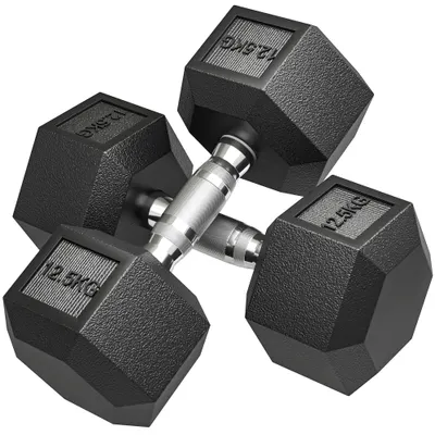 HOMCOM Gantere cu Mâner Zimțat, Fontă, 2 x 12,5 kg pentru Acasă, Sală, Antrenament Forță | Aosom Romania
