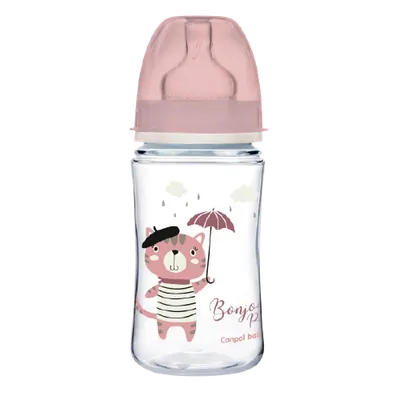 Biberon roz anticolici cu gat larg PP Bonjour Paris, 240ml, Canpol babies
