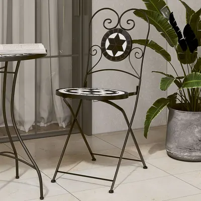 vidaXL Scaune pliante 2 buc. ceramică alb-negru