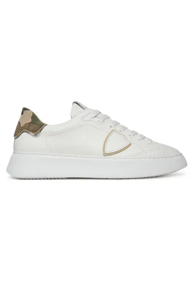 Tenisi barbati piele naturala - alb - model Bianc Vert Camou Striching - Alb