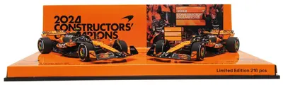 Model de colecție MINICHAMPS Mașini de curse - Set de 2 mașini: McLaren F1 Team MCL38, Campioni Constructori, Norris/Piastri, GP Abu Dhabi 2024, Ediție limitată 216 buc.