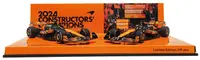 Model de colecție MINICHAMPS Mașini de curse - Set de 2 mașini: McLaren F1 Team MCL38, Campioni Constructori, Norris/Piastri, GP Abu Dhabi 2024, Ediție limitată 216 buc.