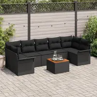 Set canapea gradina Gossi cu 8 piese si perna neagra ratan poly acacia, canapea gradina Gossi pentru doua persoane cu spatiu de depozitare & pernite neagra ratan poly