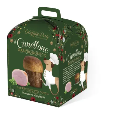 DOGGYEBAG Christmas Canettone Gastronomic, XS-XL, Prosciutto Cotto, cutie recompense câini, 125g